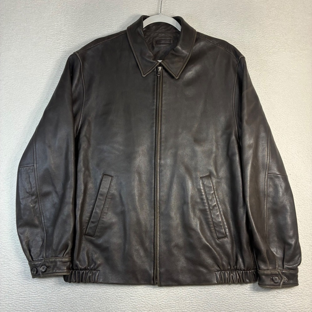 Brooks Brothers Leather Bomber Jacket Men L Brown Harrington Nappa